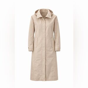 L.L.Bean Womens Hooded Rain Trench Coat S Beige Plaid Lined Long Classic Chic